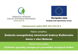 Zníženie energetickej náročnosti budovy kultúrneho domu v obci Boleráz